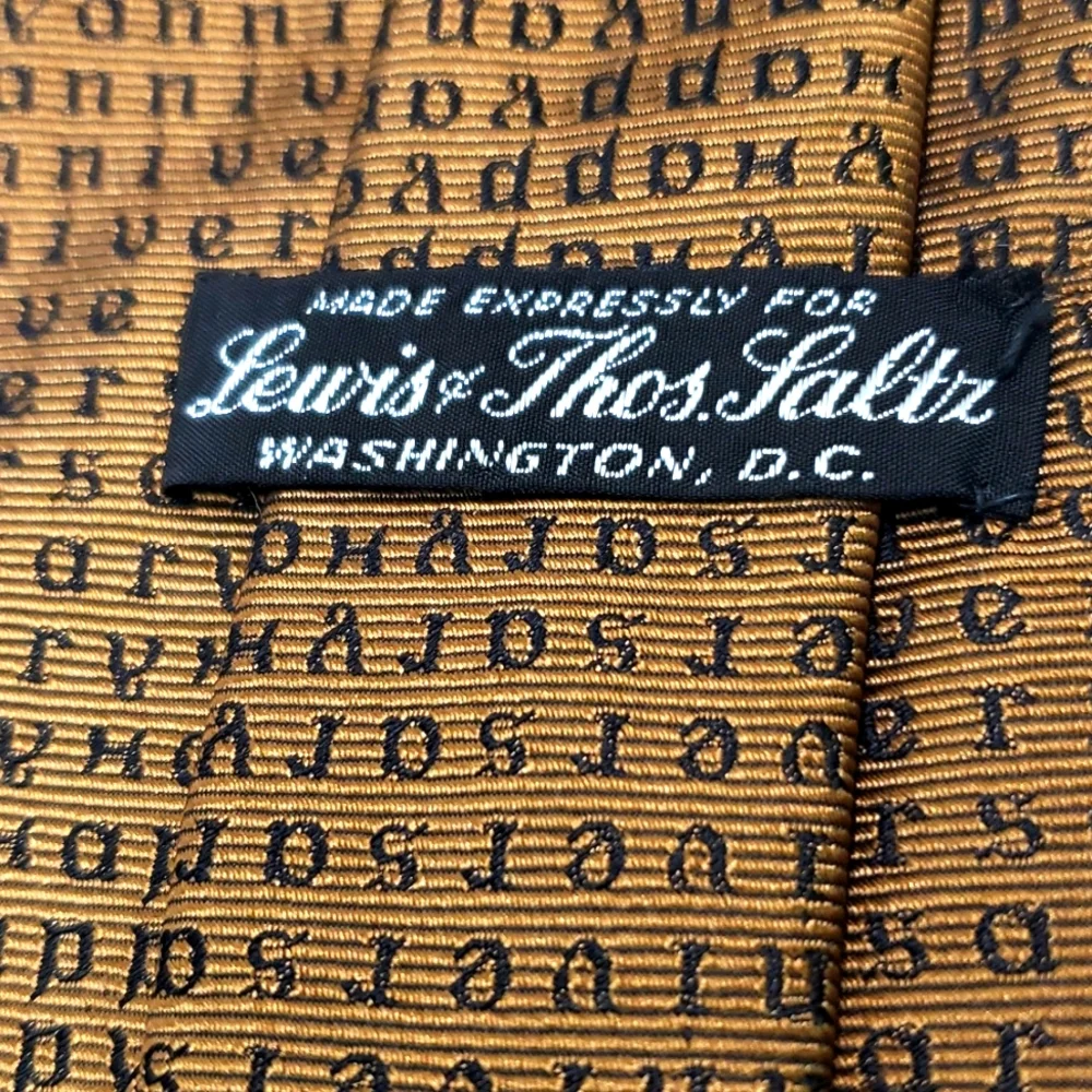Vintage Lewis and Thos Saltz Happy Anniversary Bronzini Brown Silk Tie
